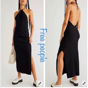 Free people midi sweater dress halter tie neck Color Black  sizes M & L NWT